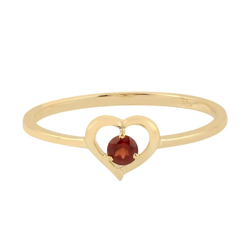 10K Yellow Gold Garnet Heart Ring With Prong Setting 1