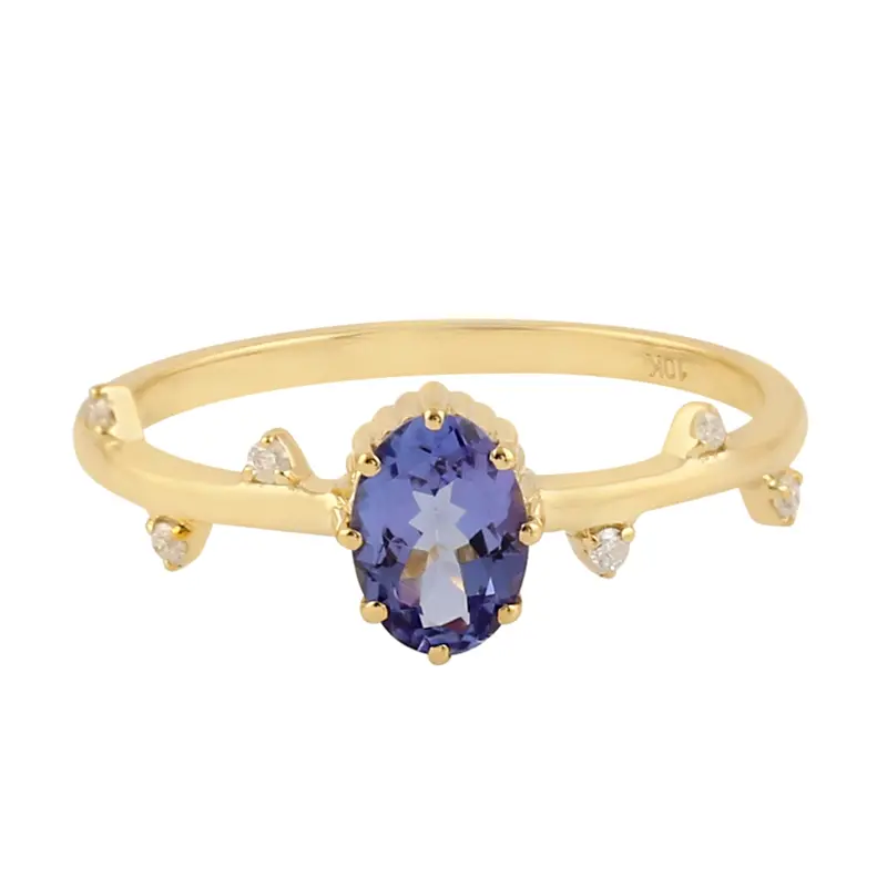10K Yellow Gold Oval Tanzanite Ring With Diamond Prong Setting 1