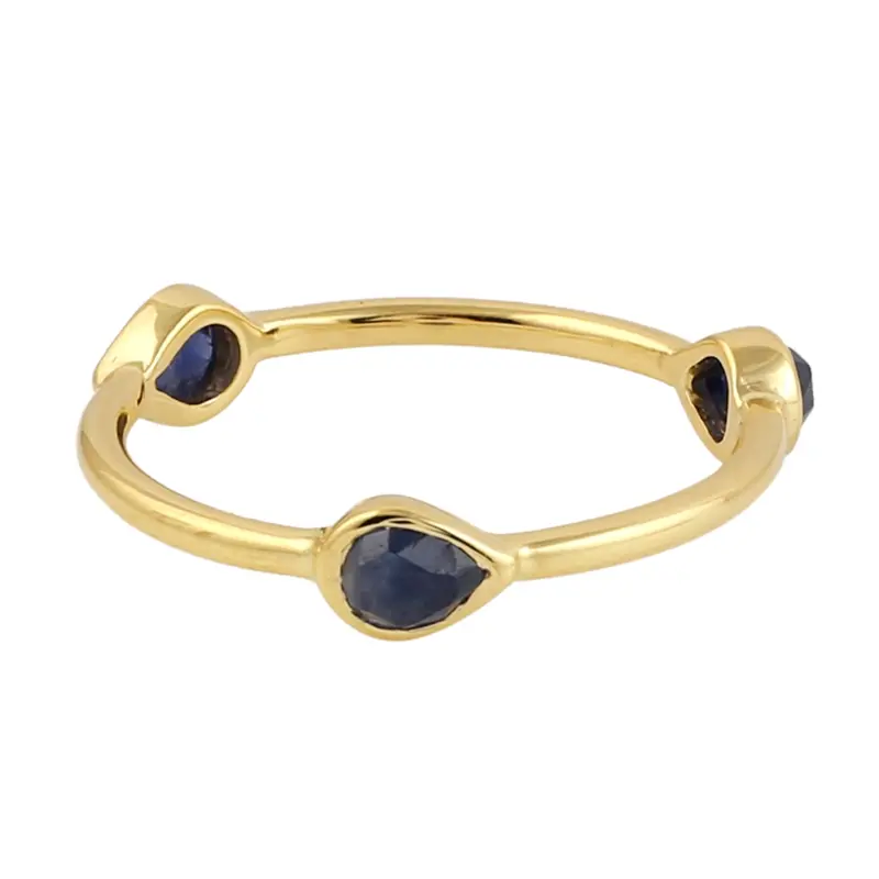 10K Yellow Gold Three-Stone Ring Set With Natural Blue Sapphire Center 1