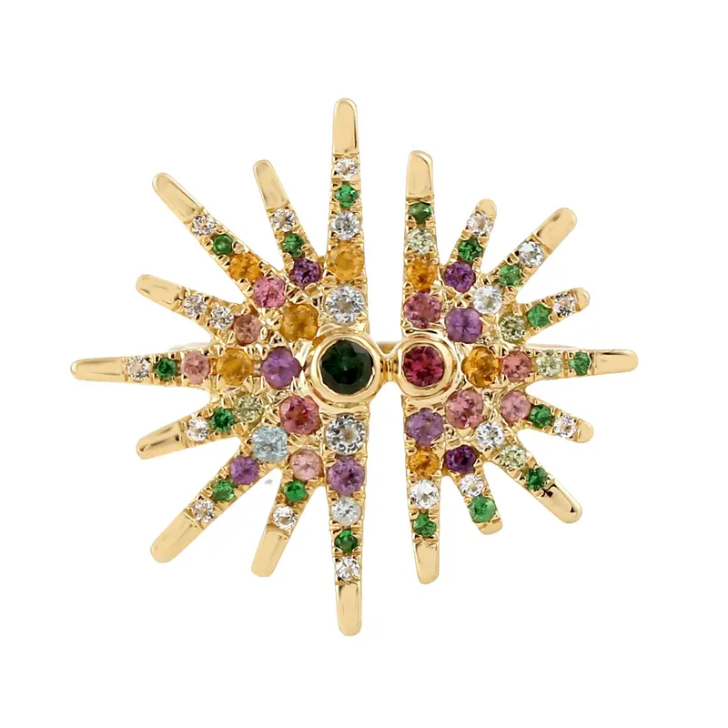 14K Gold Starburst Ring Showcasing Amethyst, Citrine, And Peridot Gemstones 1