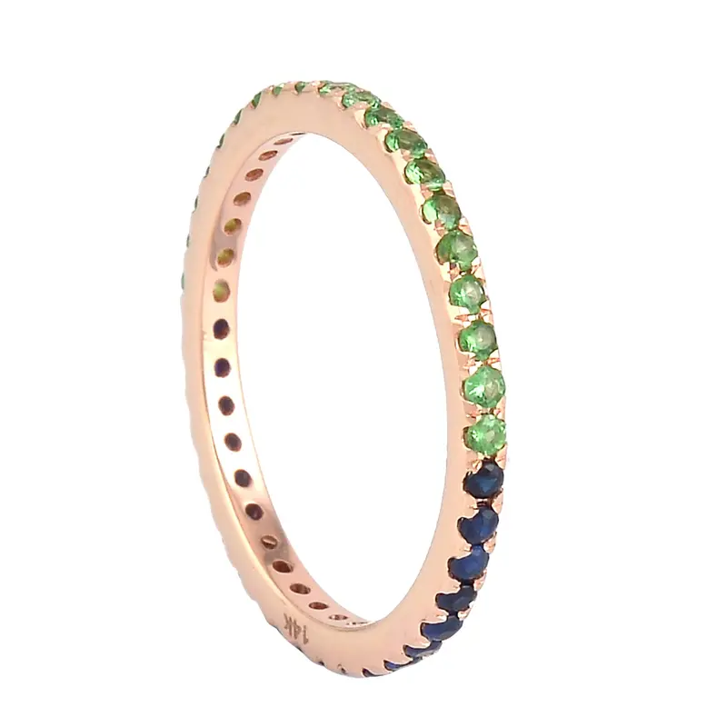 14K Rose Gold Eternity Ring Set With Green Tsavorite And Blue Sapphire 1