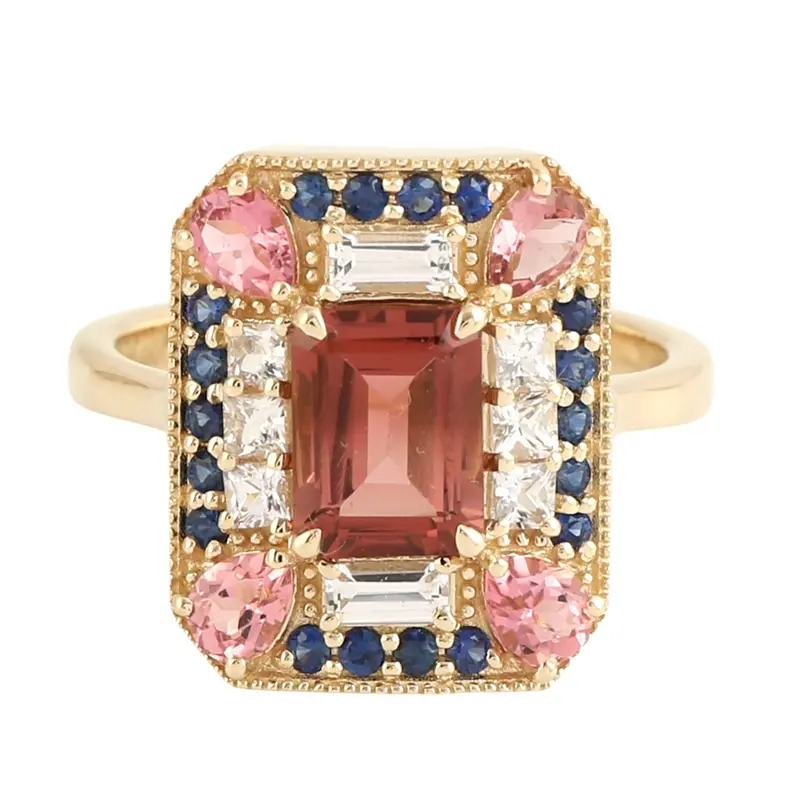14K Yellow Gold Cocktail Ring With Tourmaline, Pink & Blue Sapphire 1