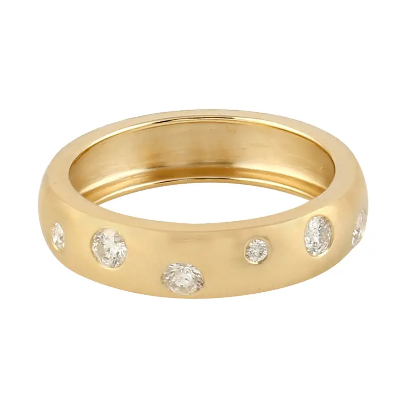 14K Yellow Gold Diamond Band Ring – Handcrafted Minimalist Style 1