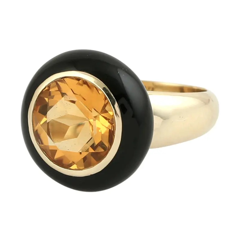 14K Yellow Gold Dome Ring With Citrine Gemstone, Enamel Finish, And Bezel Setting 1