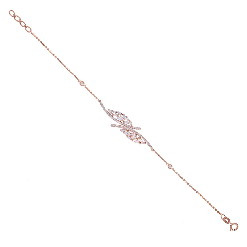 18K Rose Gold Flexible Bracelet Featuring Prong-Set Baguette Diamonds 1