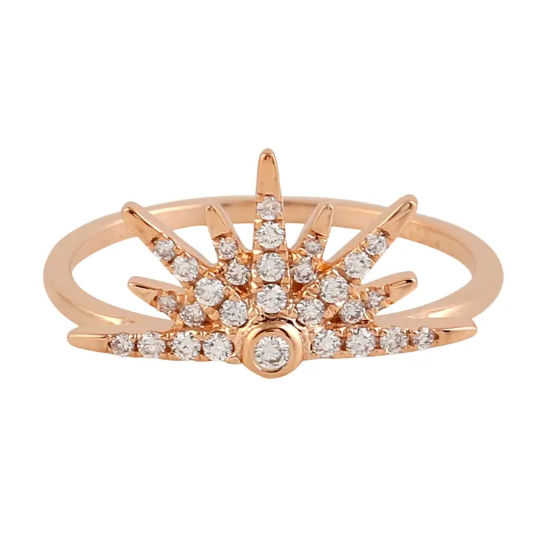18K Rose Gold Half Starburst Ring With Micro-Pavé Diamonds 1
