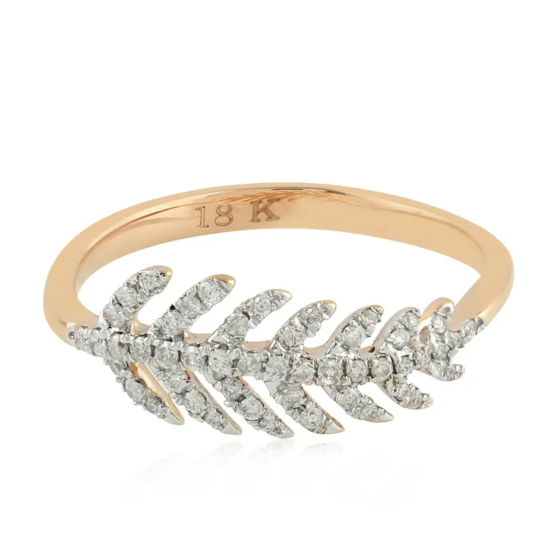 18K Rose Gold Leaf Band Adorned With Micro-Pavé Diamond Detailing 1