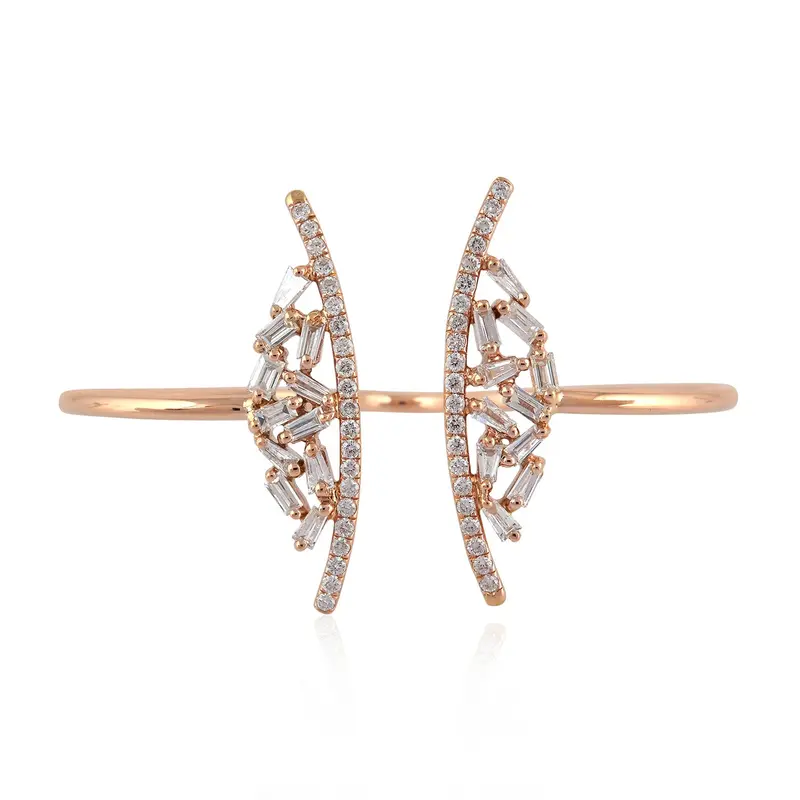 18K Rose Gold Open Two-Finger Butterfly Ring With Baguette Diamonds 1