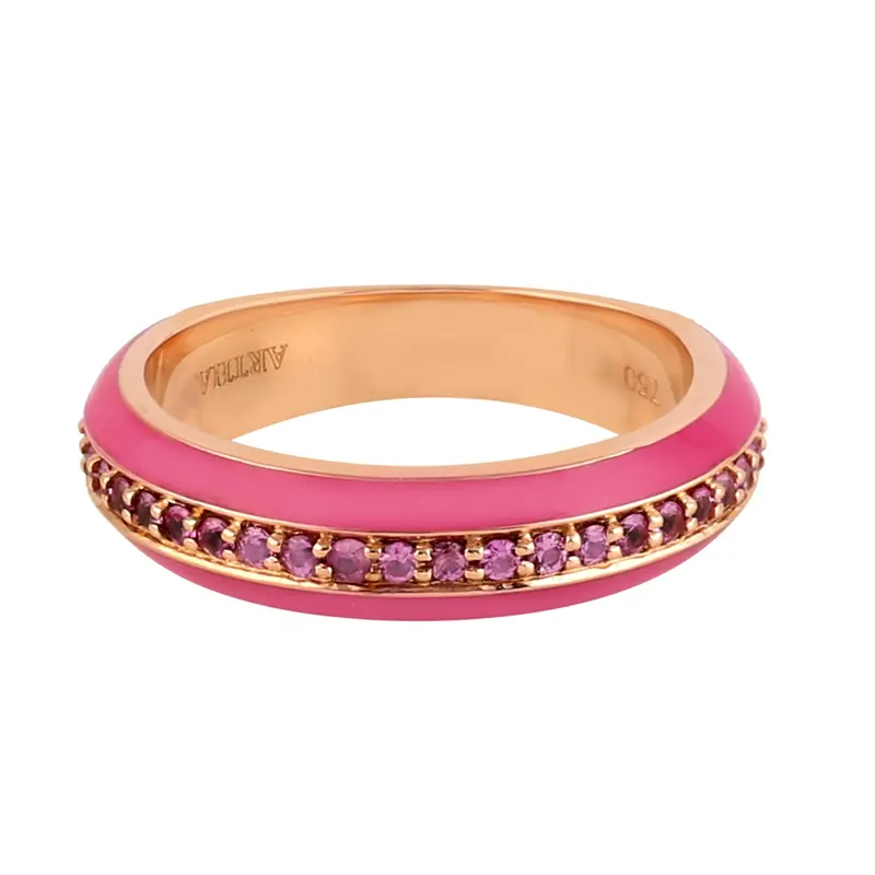 18K Rose Gold Pink Sapphire Eternity Band With Enamel Detailing 1