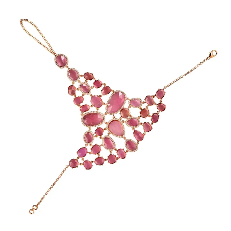 18K Rose Gold Pink Tourmaline & Diamond Pave Slave Bracelet 1