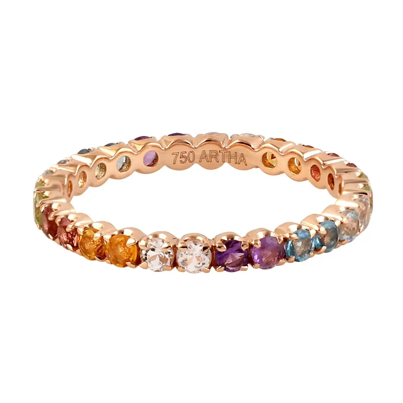 18K Rose Gold Stackable Band Ring Featuring Mixed Gemstones 1