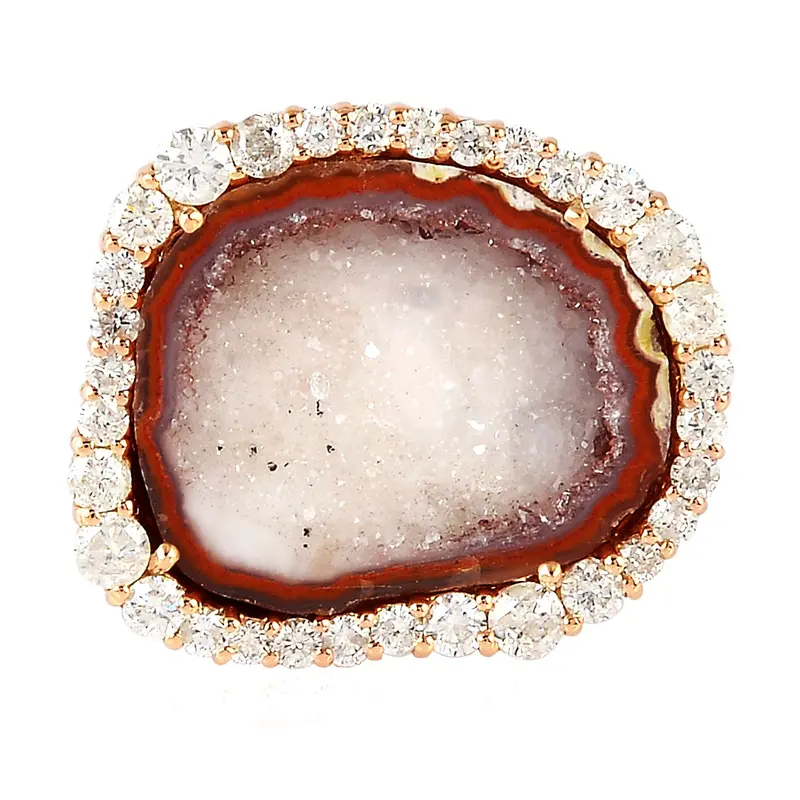 18K Rose Gold Unstructured Geode Cocktail Ring Set With Pavé Diamonds 1