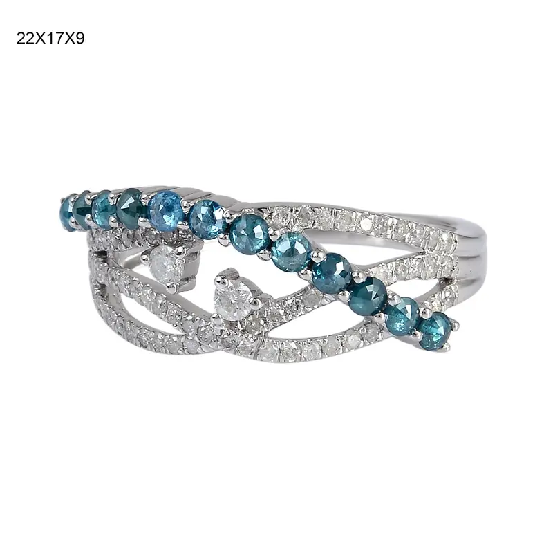 18K White Gold Criss-Cross Band Ring With Blue And White Diamonds 1