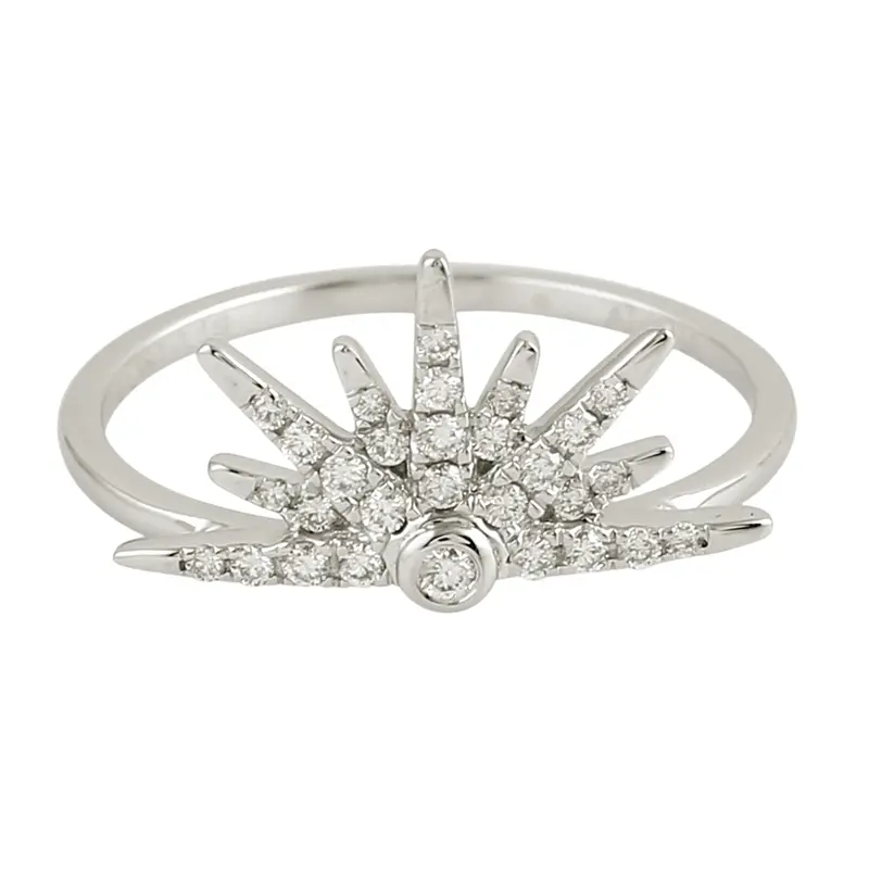 18K White Gold Half Starburst Ring Featuring Pavé Diamond Detailing 1