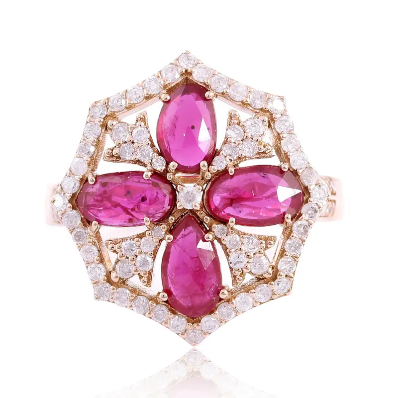 Antique-Style Slice Ruby Ring With Pavé Diamonds In 18K Rose Gold – July Birthstone 1