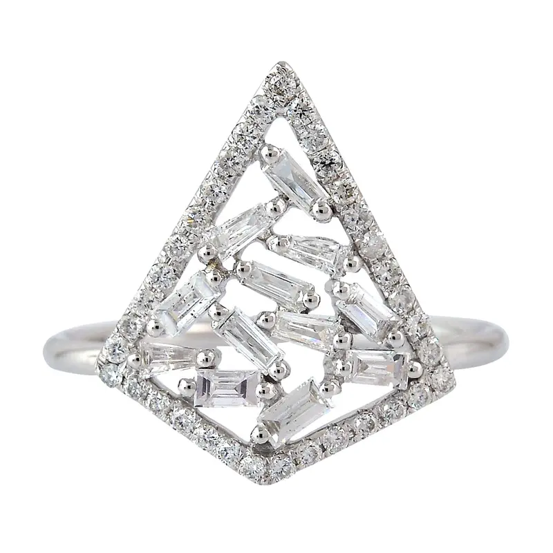 Baguette Diamond Cocktail Ring For Women In 18K White Gold 1