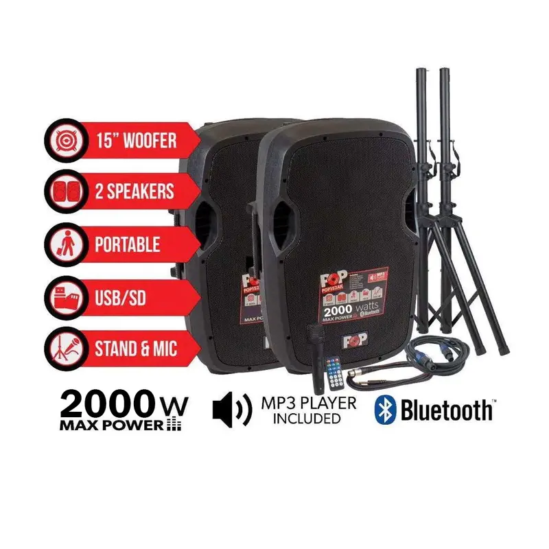 Blastking Pop152Ak – 15-Inch Bluetooth Speaker Combo (Active + Passive) 1