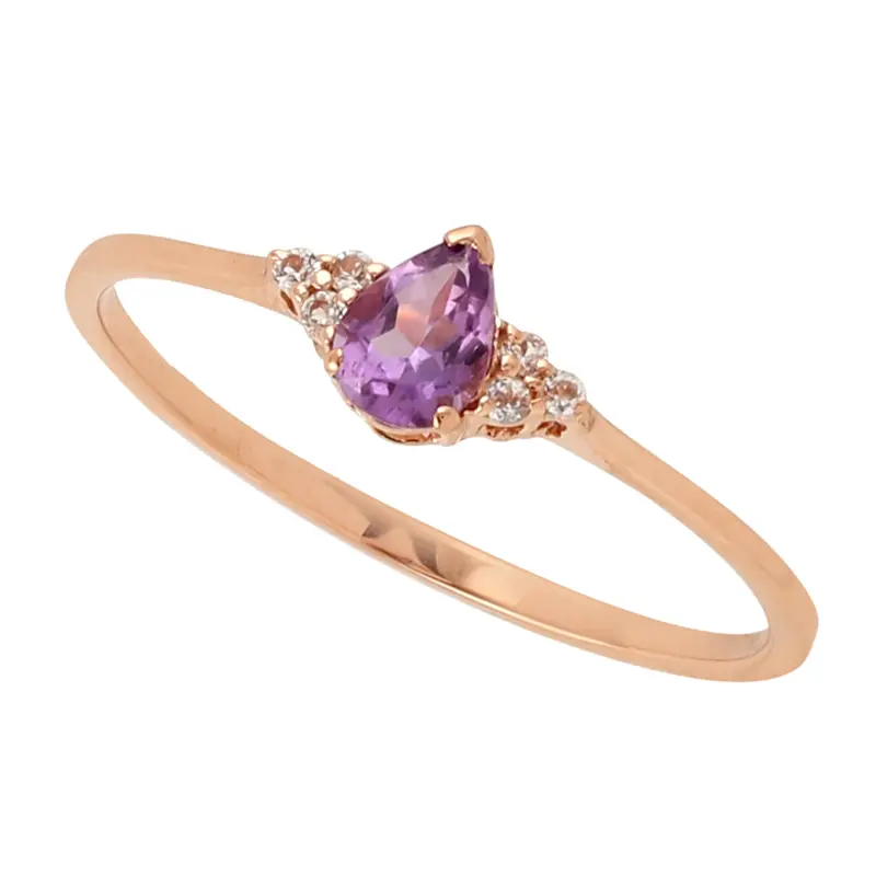 Delicate 18K Rose Gold Ring Featuring Pear-Cut Amethyst And White Topaz 1