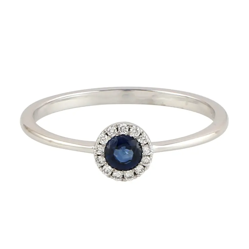 Delicate 18K White Gold Blue Sapphire Ring With Diamond Detailing 1