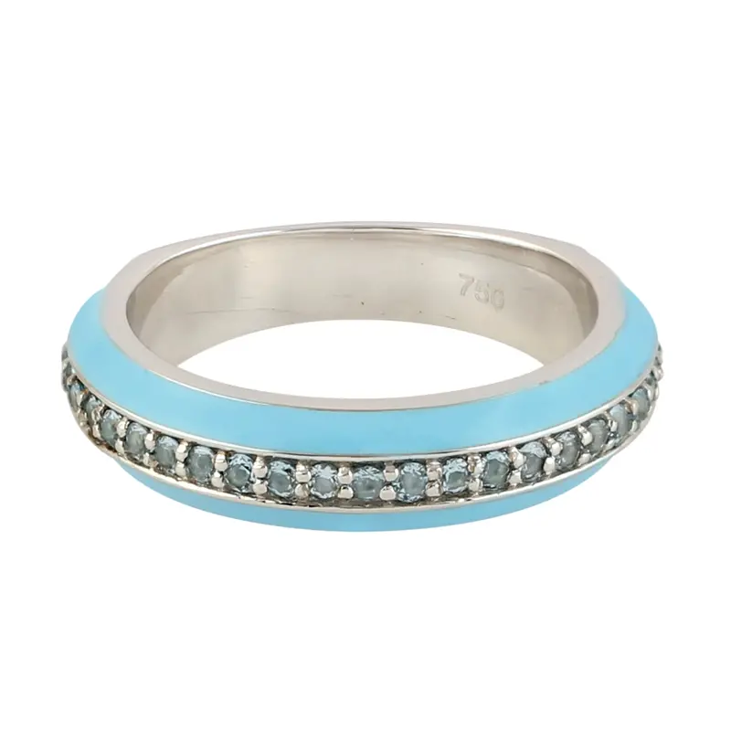 Enamel Band Ring In 18K White Gold Featuring Blue Topaz And Turquoise Accents 1