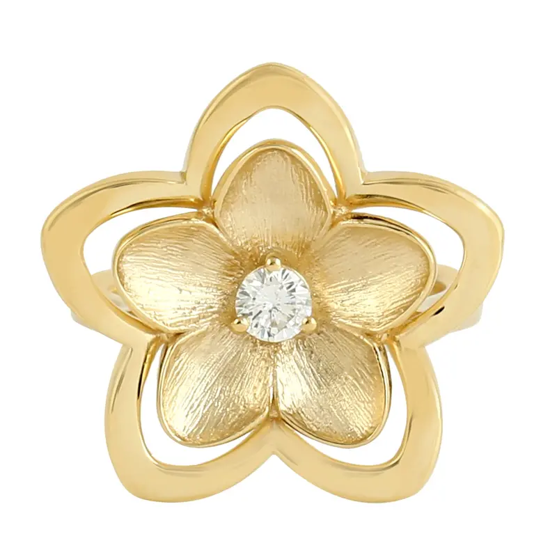 Floral Diamond Ring In 14K Yellow Gold With Prong Setting 1