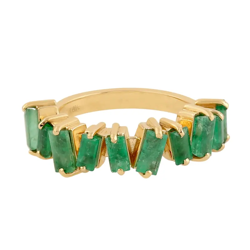 Half-Eternity Emerald Ring With Baguette Prong Settings In 18K Yellow Gold 1