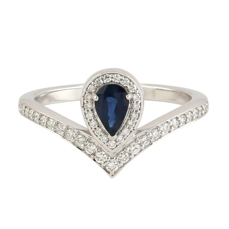 Handcrafted 18K White Gold Blue Sapphire And Diamond Designer Ring 1