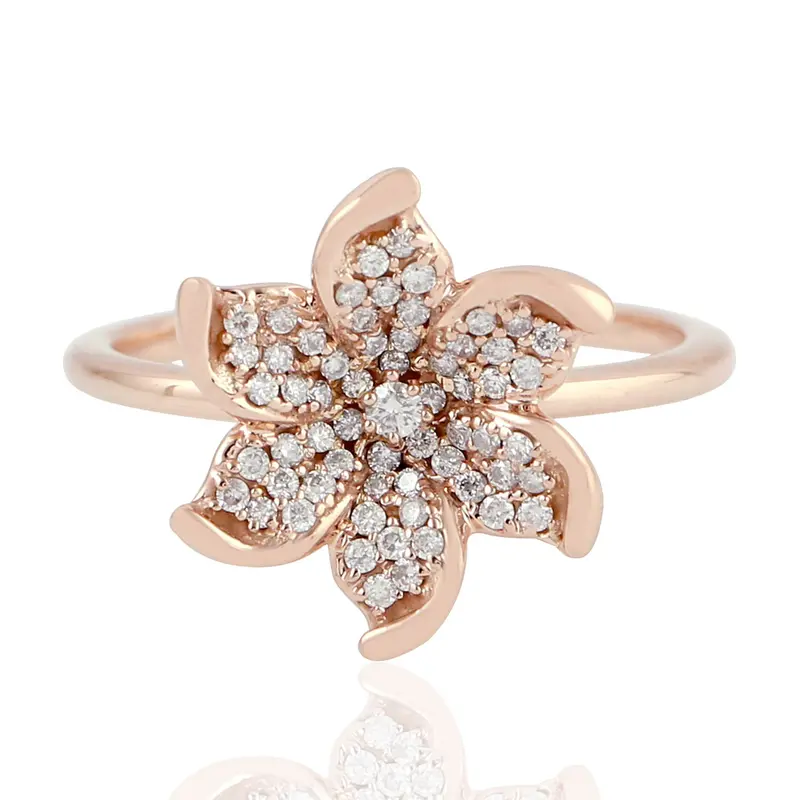 Handcrafted Daisy Flower Diamond Ring In 18K Rose Gold 1