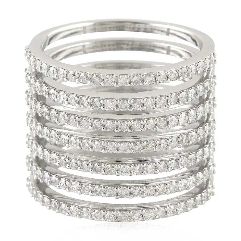 Handcrafted Spiral Band Ring With Pavé Diamonds In 14K White Gold 1