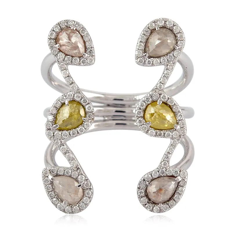 Ice Diamond Between-The-Finger Ring In Bezel Setting, 18K White Gold 1