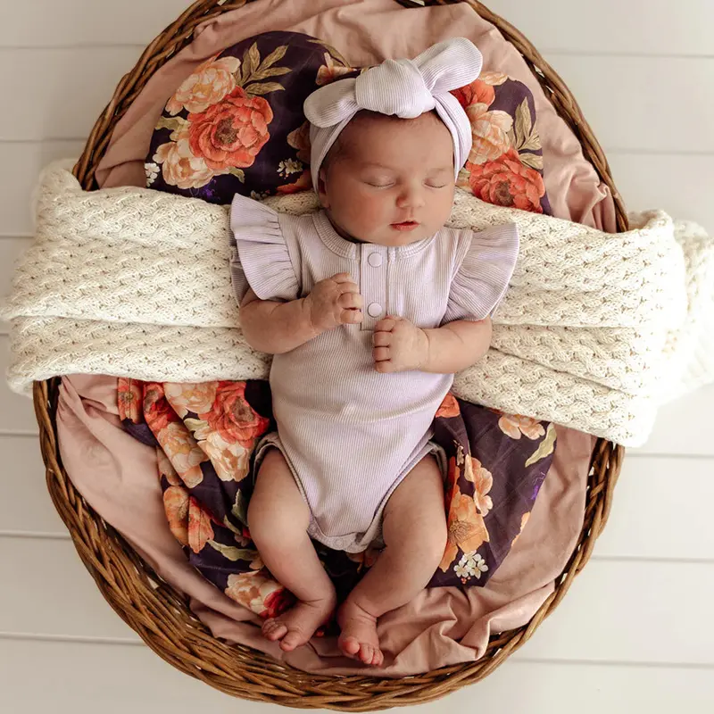 Lavender Organic Bodysuit With Ruffled Trim 1