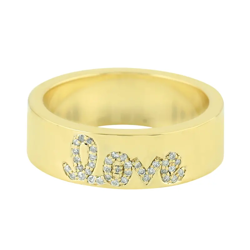 'Love' Alphabet Band Ring – 14K Yellow Gold With Pavé Diamonds 1
