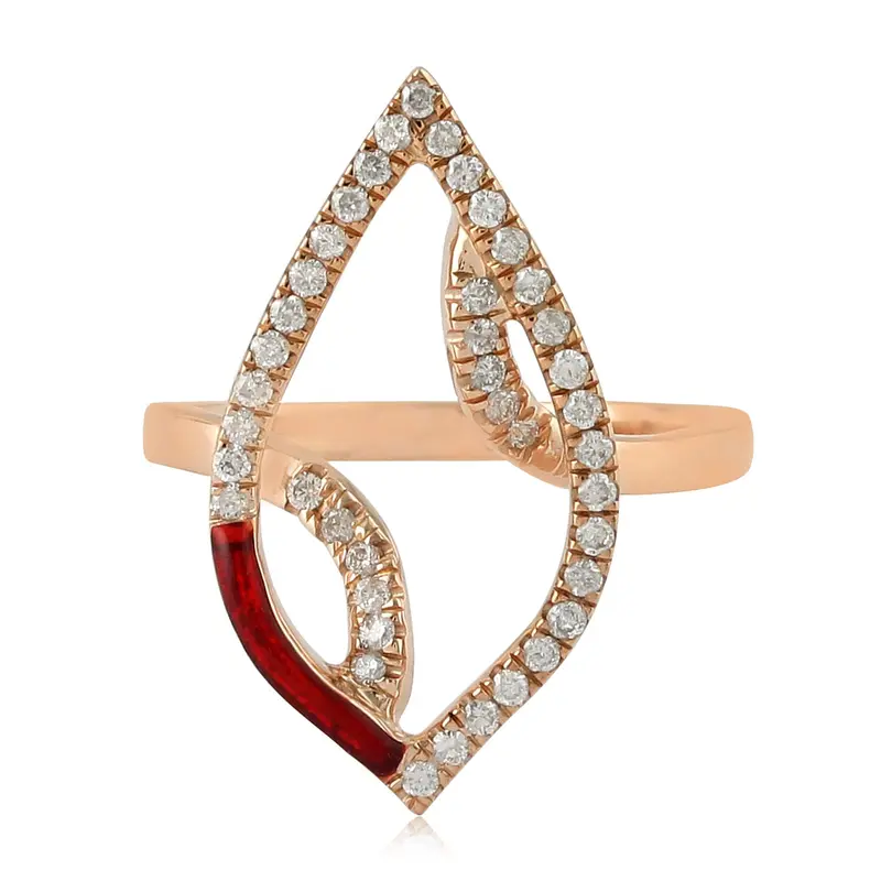Marquise-Shaped Enamel Ring With Diamond Pavé In 14K Rose Gold 1