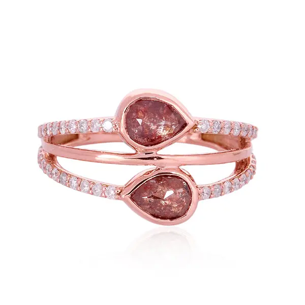 Multi-Row Pear Brown Ice Diamond Ring In 18K Rose Gold 1