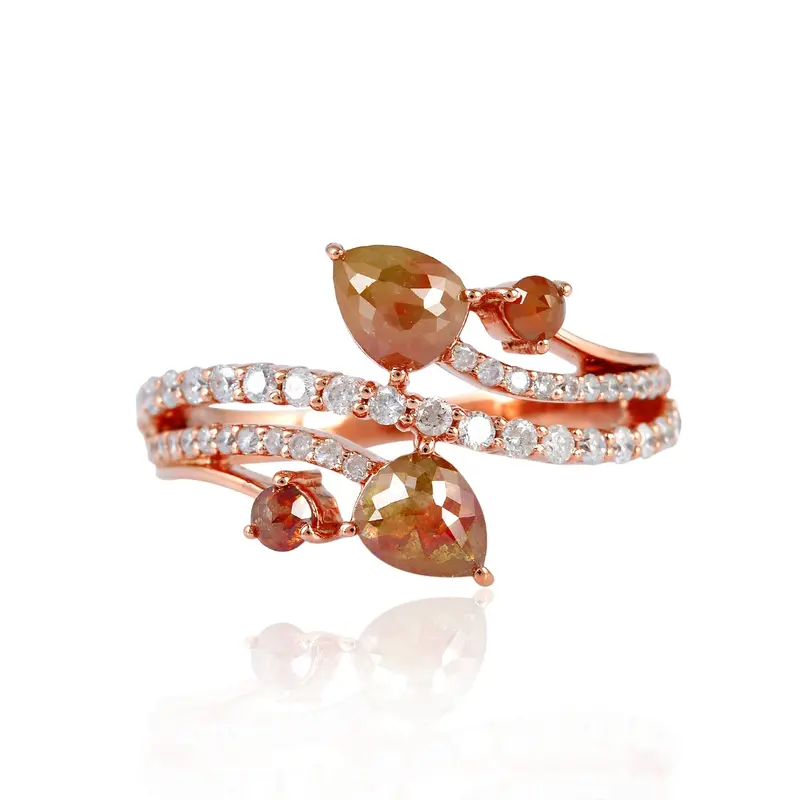 Multi-Shape Ice Diamond Crossover Ring With Pavé Detail In 18K Rose Gold 1