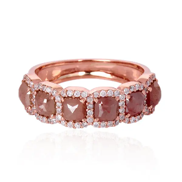 Multi-Stone Brown Ice Diamond Band Ring In 18K Rose Gold 1