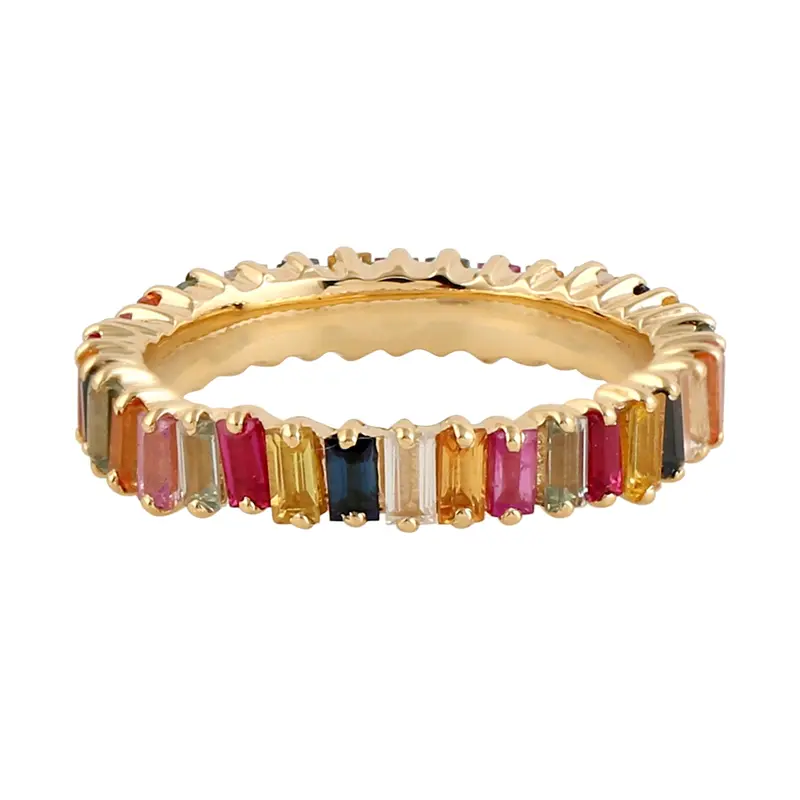 Multicolored Sapphire And Diamond Band With Baguette Cuts In 18K Yellow Gold 1