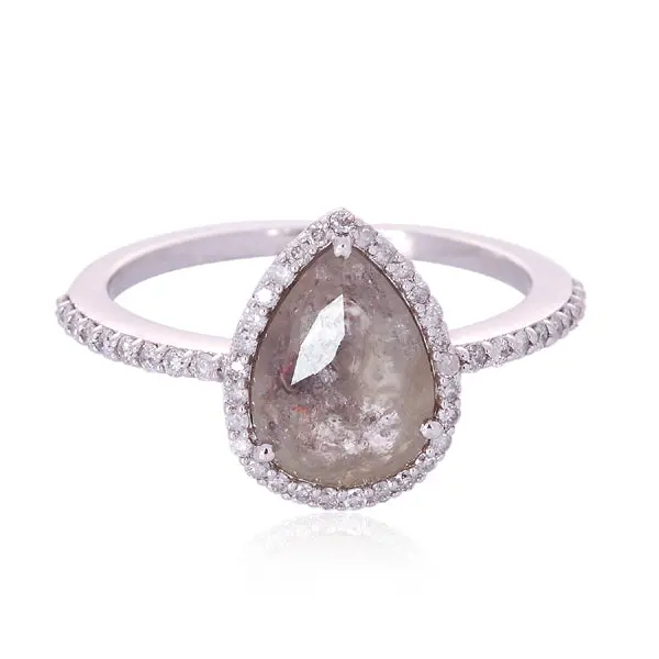 Pear-Cut Brown Ice Diamond Solitaire Ring In 18K White Gold 1