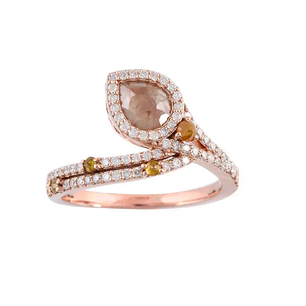 Pear-Shaped Ice Diamond Ring With Yellow Diamond Accent In 18K Rose Gold 1