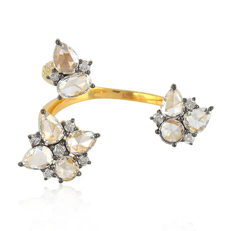 Rose-Cut Diamond Between-The-Finger Ring In 18K Yellow Gold 1