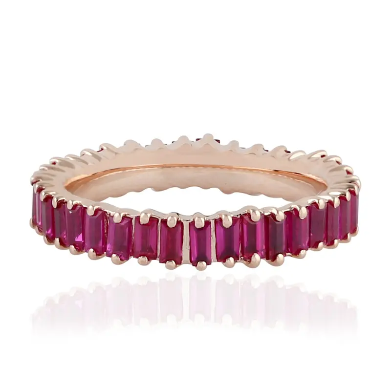 Rose Gold Full Baguette Ruby Eternity Band Ring 1