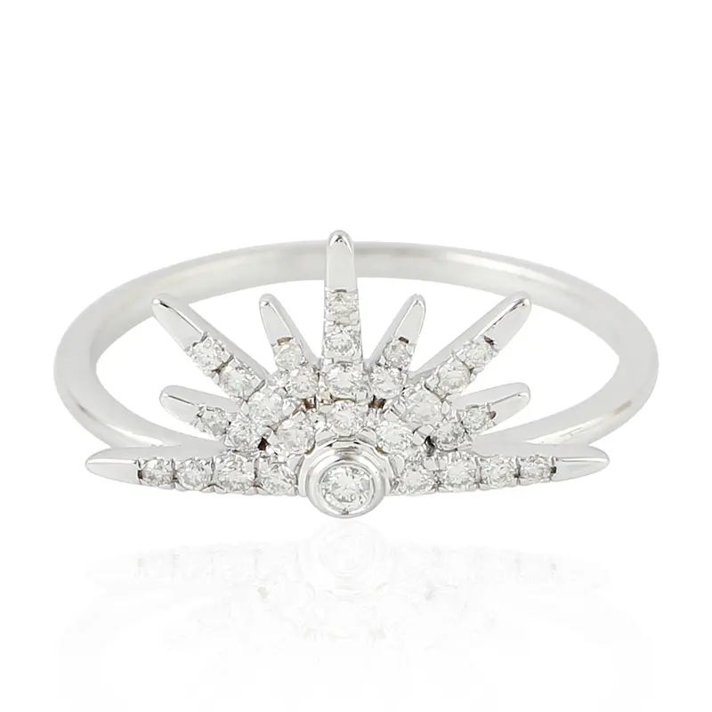 Sunburst Natural Diamond Ring In 18K White Gold 1