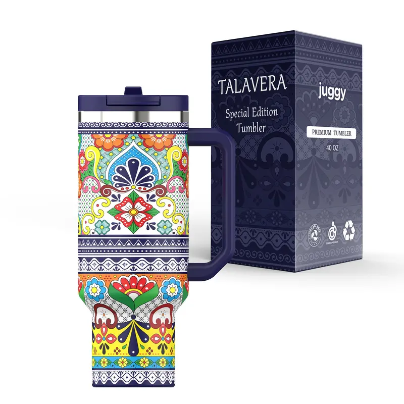 Talavera-Inspired 40 Oz Stainless Steel Tumbler With Duolid 1