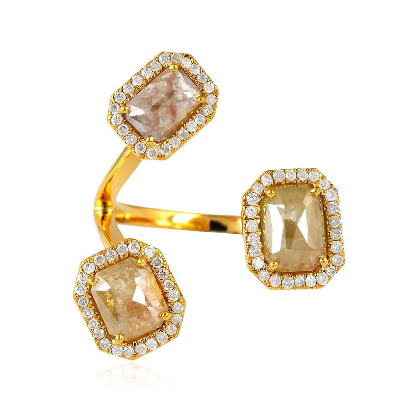 Triple Halo Ice Diamond Open Ring In 18K Yellow Gold 1