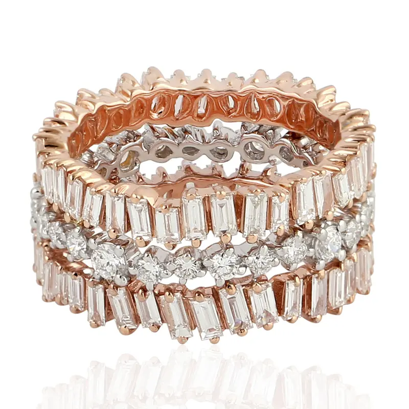 Two-Tone Rose And White Gold Wide Band With Baguette Diamond Accents 1