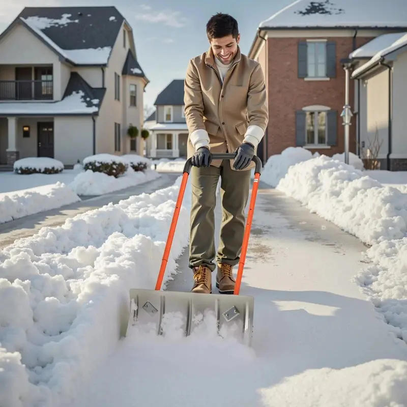 Wheeled Snow Pusher – Ergonomic Shovel With Rolling Base For Efficient Clearing 1
