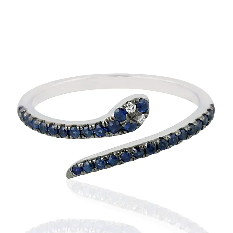 White Gold Snake-Style Bypass Ring With Pave Blue Sapphires And Diamonds 1