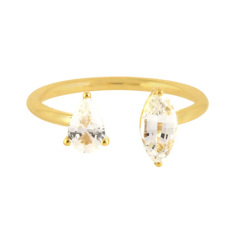 White Sapphire Between-The-Finger Ring In 18K Yellow Gold 1