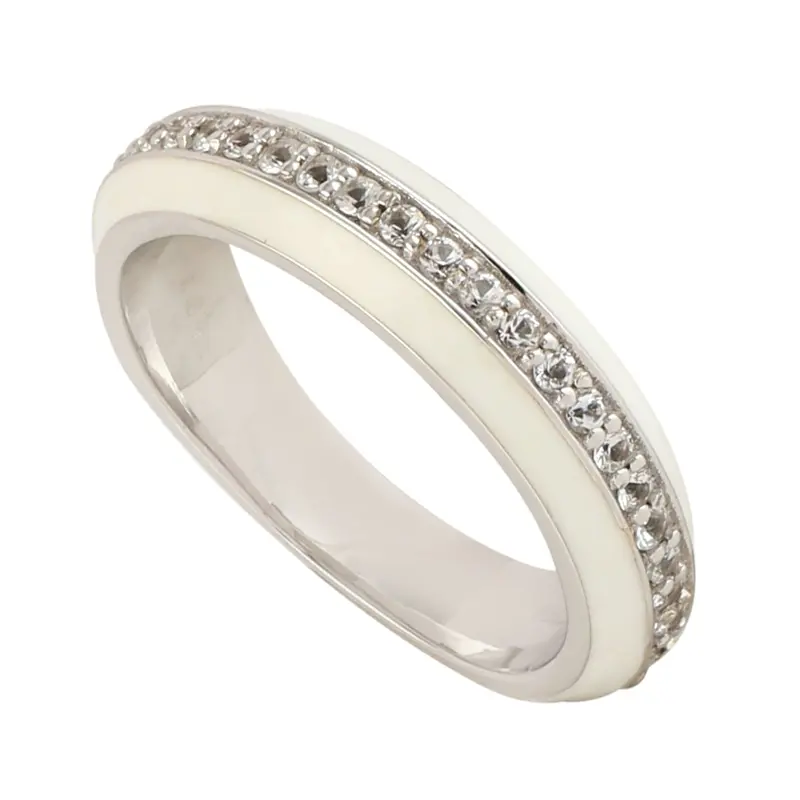 White Sapphire Enamel Ring In 18K White Gold 1
