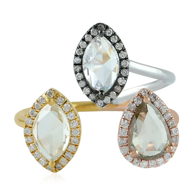 White, Yellow, And Rose Gold Stackable Finger Ring With Rose-Cut Diamonds 1